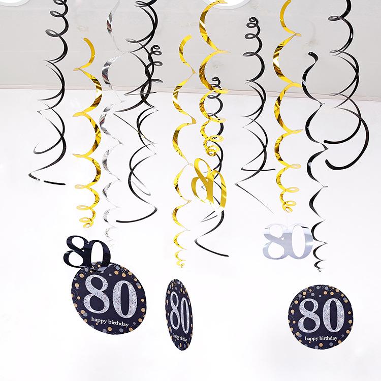 Birthday Party Spiral Hanging Decorations Set - 12 Pieces for 30th, 40th, 50th, 60th Celebrations
