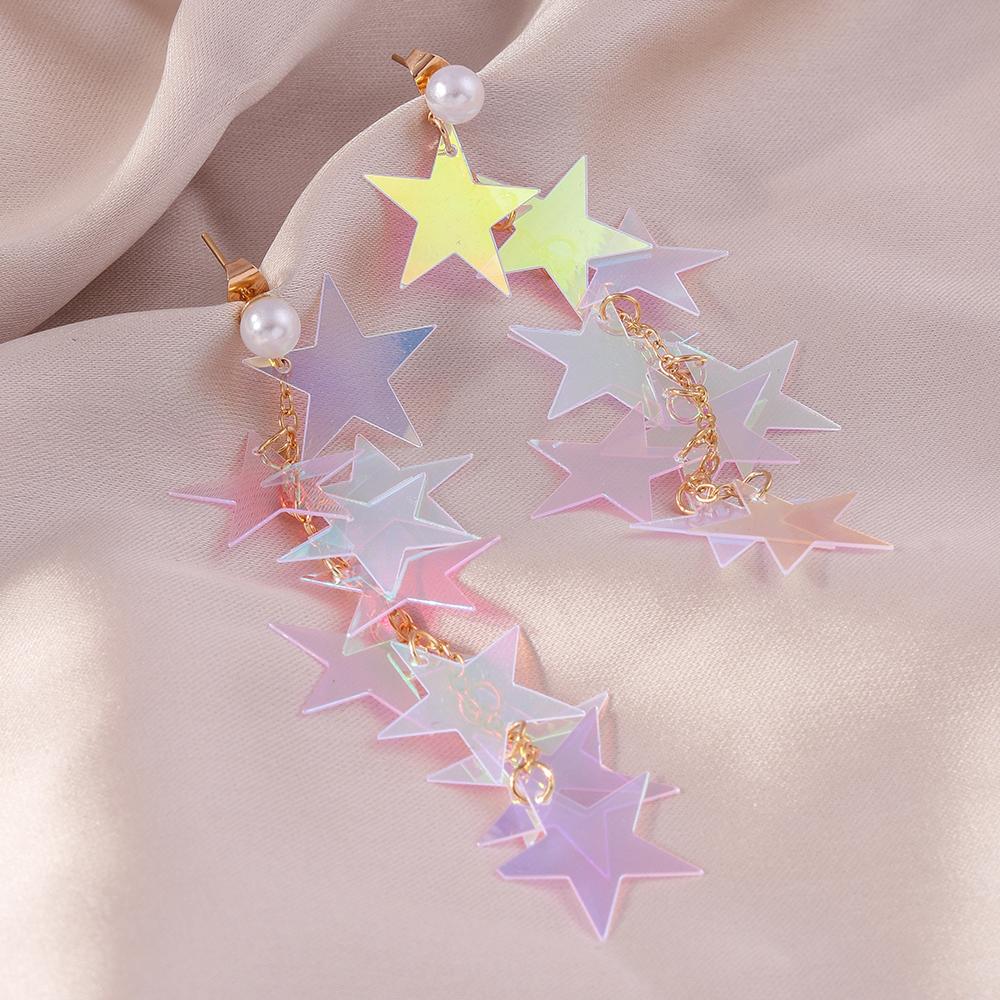 Exquisite Shiny Star Tassel Earrings for Women Girls Dangle Earrings Party Holiday Jewelry Gifts