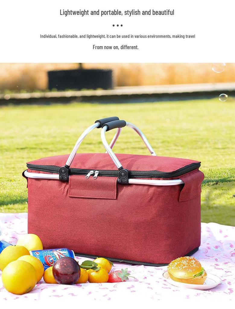 Compact Folding Insulated Picnic Basket - Large Capacity, Portable Cooler & Fruit Carrier