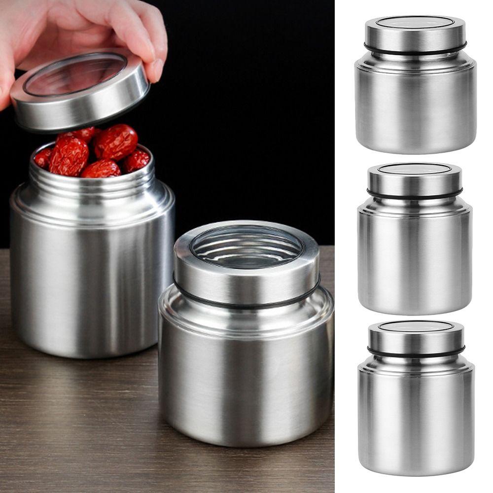 Stainless Steel Tea Tin 800/950/1500ml Large Capacity Tea Jar with Visual Cover Moisture-proof Coarse Grains Storage Box