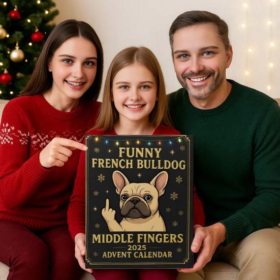 Funny French Bulldog Middle Finger Rubber Duck Advent Calendar 24 Christmas Countdown Box for Tree Decor Festive Bath Toy Gift for Kids Adults