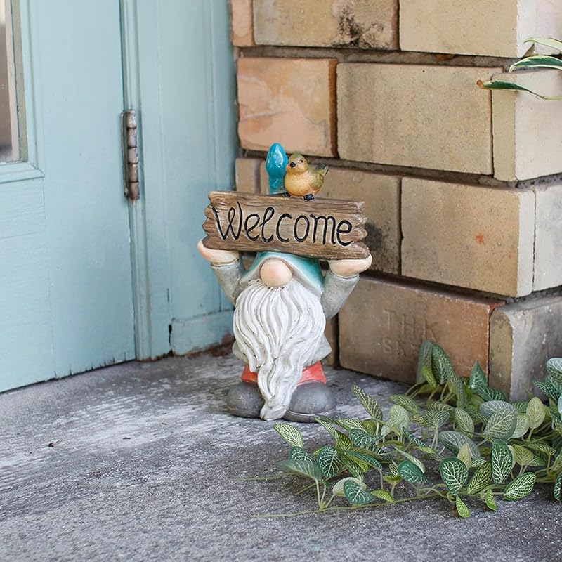 SPICE OF LIFE(Spice) object garden gnome Gnome with a little bird and a welcome board blue hat S size Height 30cm CNGT6050
