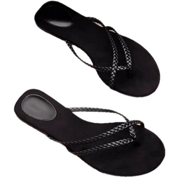 Soft Leather Version~ Niche Weaving High-end Flip-flops Light Luxury Flat + Flip-flops Casual Beach Cool Slippers Female Tide