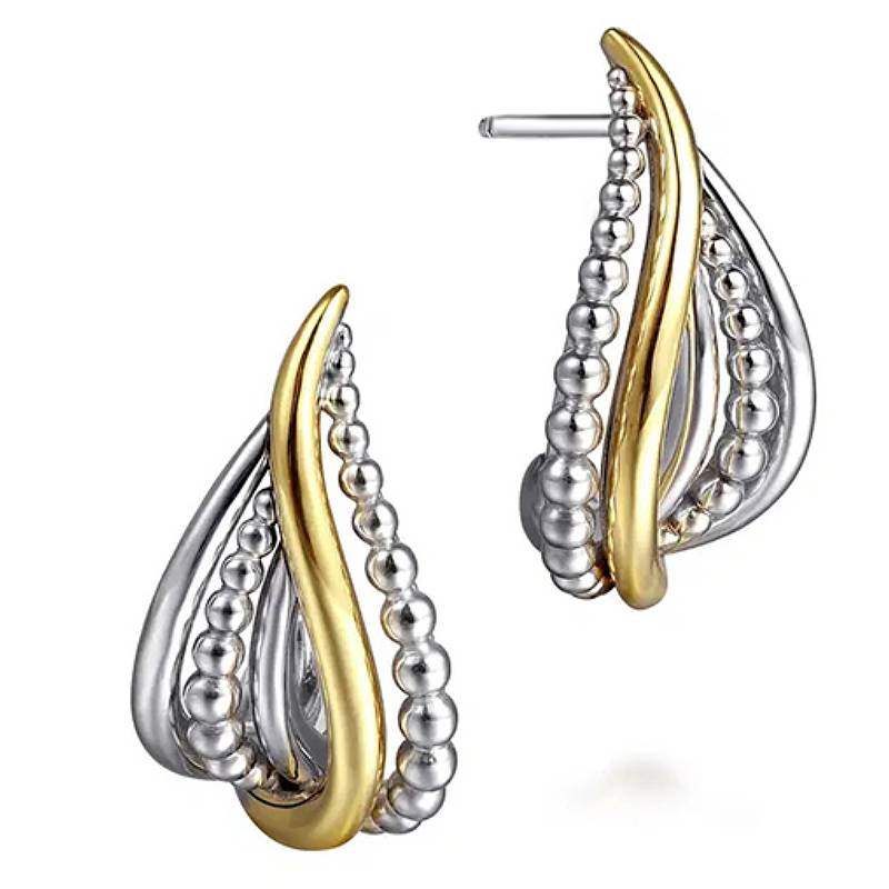 

Huitan Special Design Women Geometric Two Tone Stud Earrings Personality Party Daily Metal Accessories Fashion Hollow Zircon