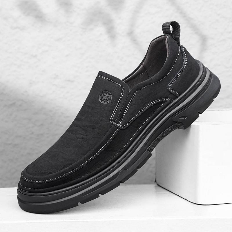 Men's Handmade Leather Shoes Slip on Casual Sneakers Low-top Walking Shoes