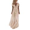Women Summer Short Sleeve Dot Print Tassels V Neck Long Dress Beach Maxi Dress