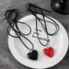 Y2k Fashion Leather Rope Black Red Heart Pendant Necklace For Women Men Antique Silver Color Jewelry Accessories Daily Wear