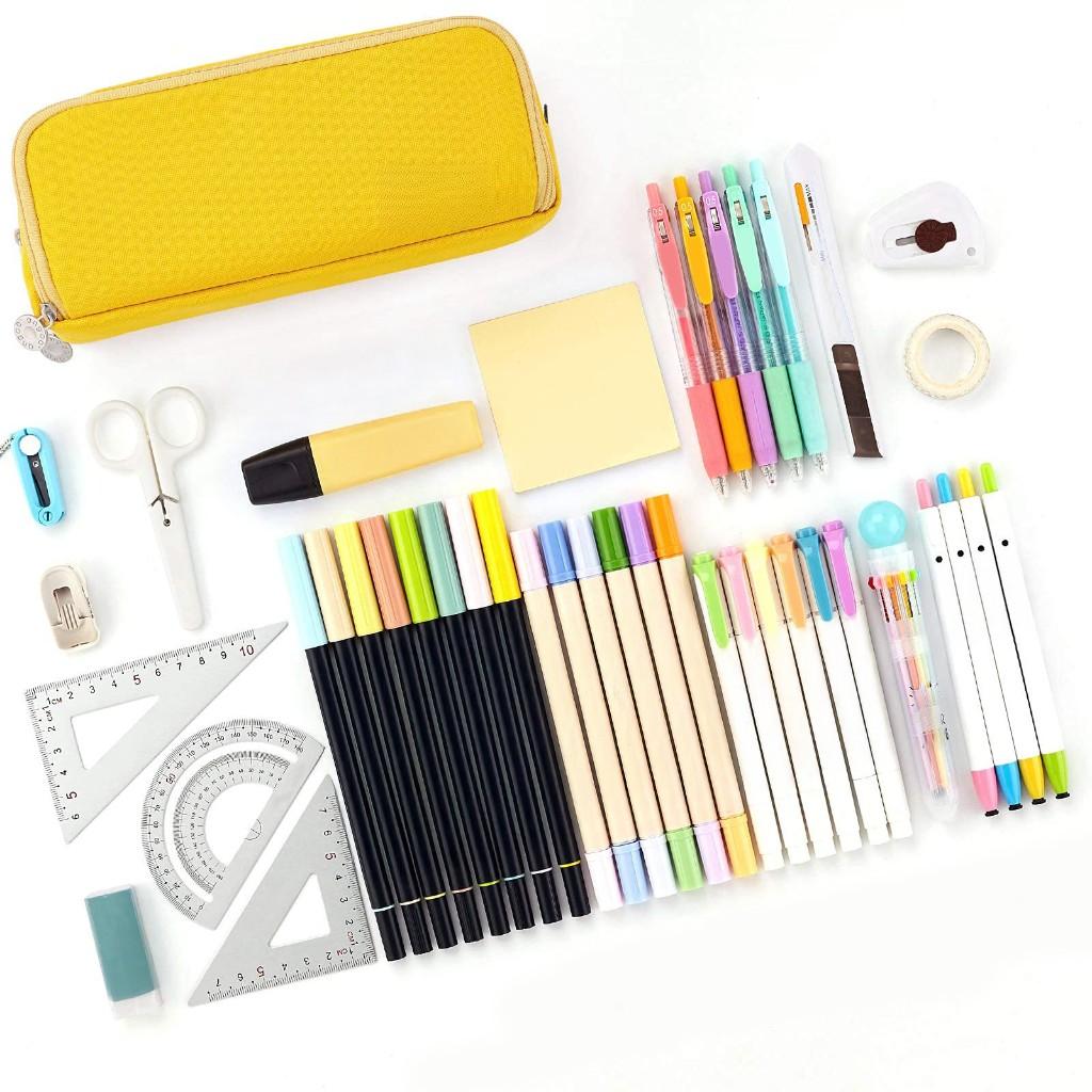 Large Capacity Pencil Case 3 Compartment Pouch Pen Bag for School Teen Girl Boy Men Women,Yellow
