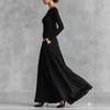 2025 Autumn/Winter Elegant Solid Color Women's Boat Neck Slimming Wrap Dress