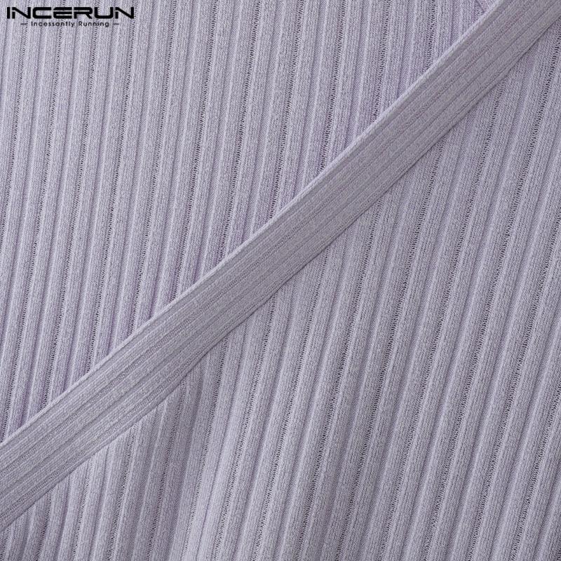 INCERUN Summer Men V Neck Front Cross Solid Rib Casual Tank Tops Undershirts