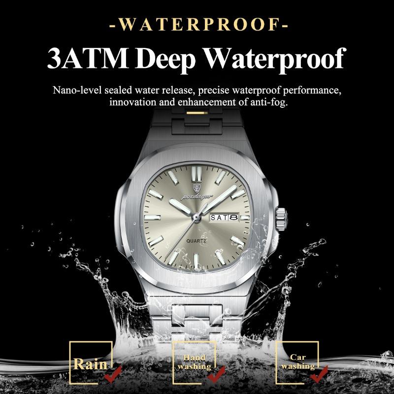 POEDAGAR Square Woman Watch Date Week Waterproof Luminous Ladies Watch Stainless Steel Quartz Fashion Watches Gift