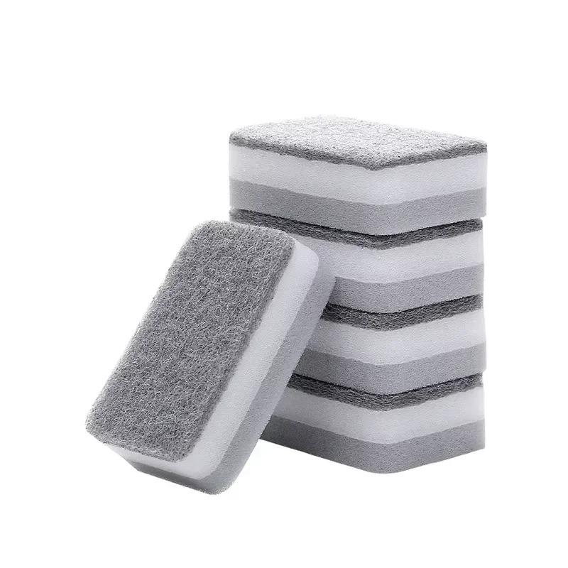 5/10Pcs Double-sided Kitchen Cleaning Sponge Pads Gray Dish Washing Scrubber