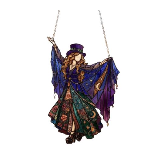 Dancing Lady Sun Catcher, Acrylic Hanging Ornament, Bohemian Gothic Woman Window Spinner, Gift for Mom Grandma Wife