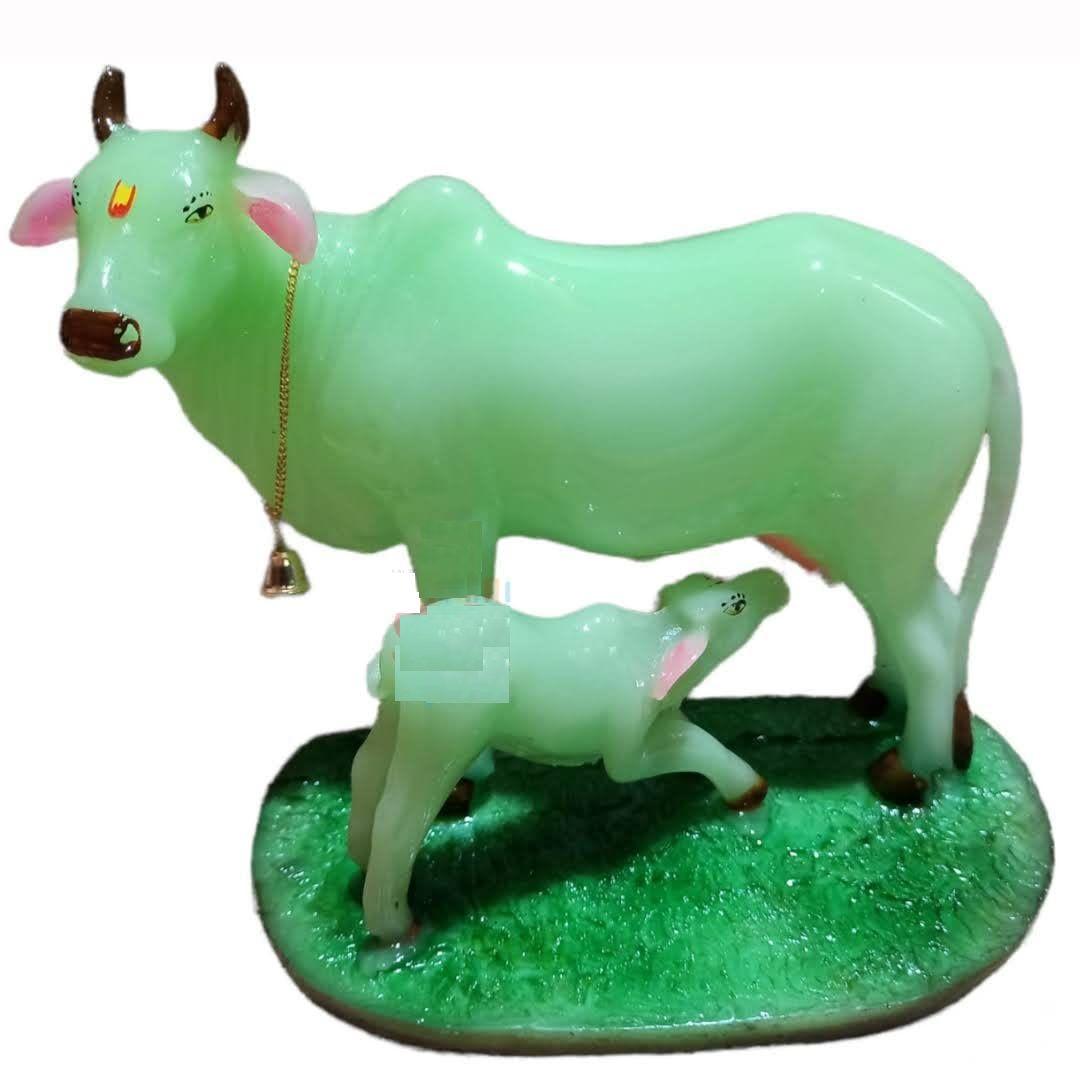 

Декоративная статуэтка/идол из полистоуна ручной работы «Корова и телёнок», большая, для подарка, для декора дома, 8 дюймов (Радиевая корова)