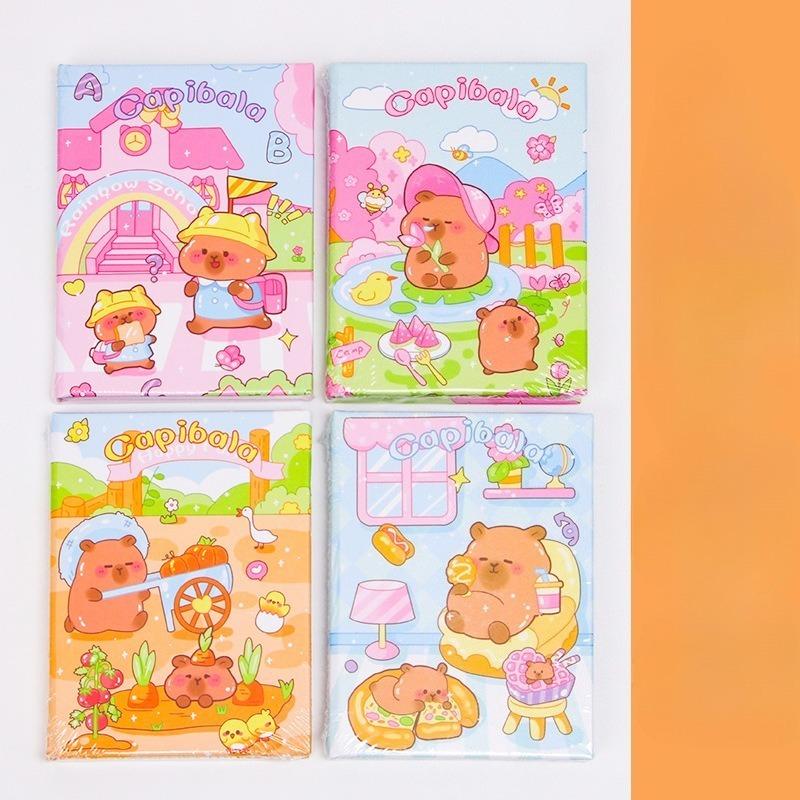 12Pcs Cartoon Capybara Small Notebook 50sheets Per Book, cute Notepad Mini Portable Pocket Book Stationery Small Prizes Gift