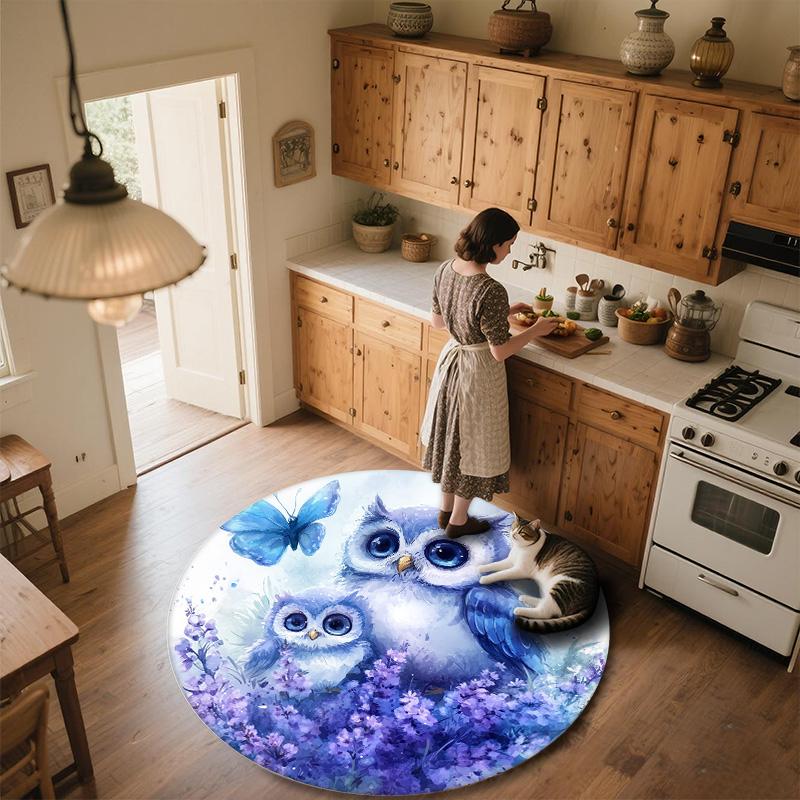 Owl Round Area Rug,Carpet Rug for Living Room Bedroom Sofa Playroom Decor,Non-slip Floor Mat