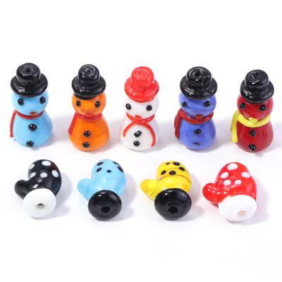 2pcs Christmas Lampwork Beads Cute Glove Snowman Glass Loose Beads For Jewelry Making DIY Bracelet Keychain Chrismas Gifts Decor