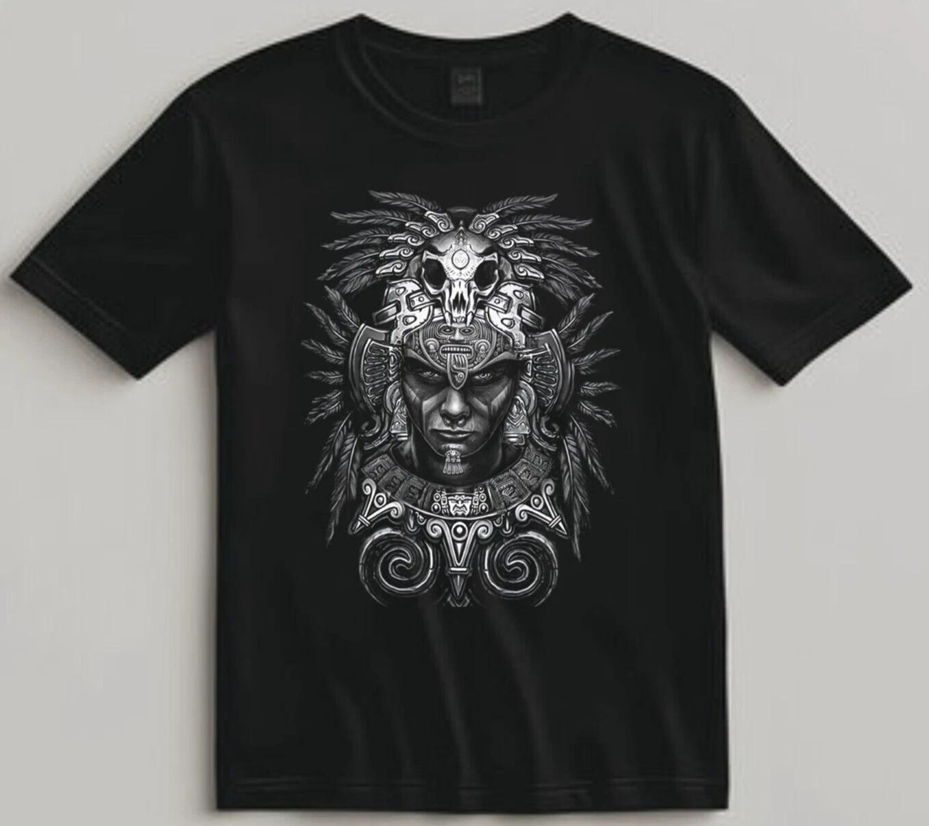 Aztec Warrior Chief Shirt Tribal Skull Art Graphic Tee for Men Urban Style XL
