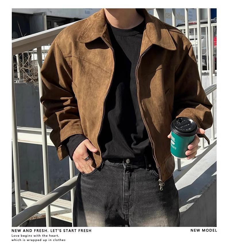 Men's Vintage Suede Velvet Bomber Jacket - Retro Cropped Casual Outerwear