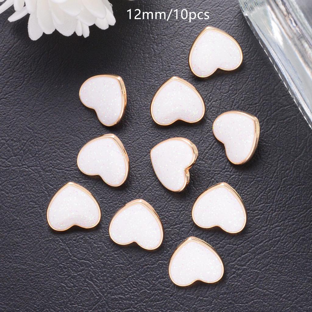 10Pcs 10/12Mm Cute White Heart Bottom Gold Buttons Diy Sewing Craft For Cardigan Shirts Hearts Buttons Dress Decor