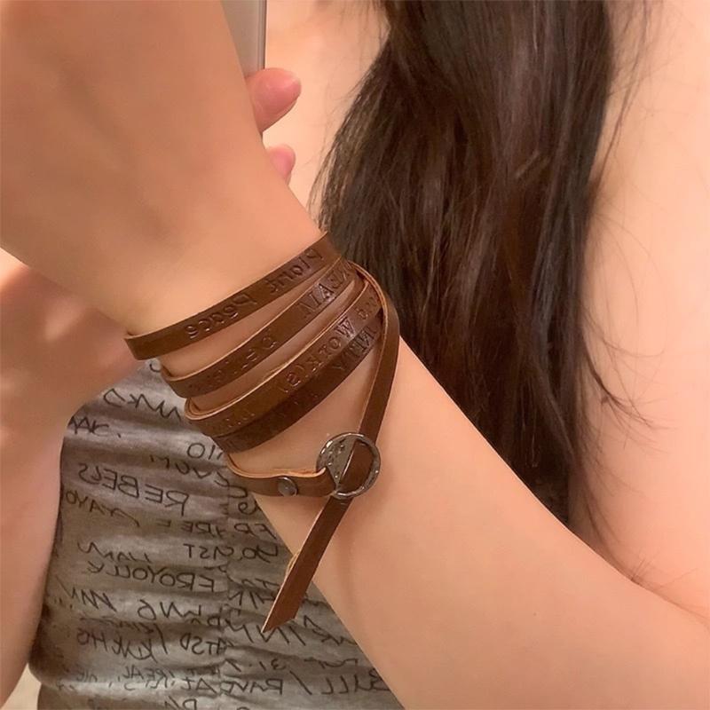 Multifunctional Leather Necklace with Letter Charm Soft Leather Necklace Suitable for Neck Waist or Wrist Accessory