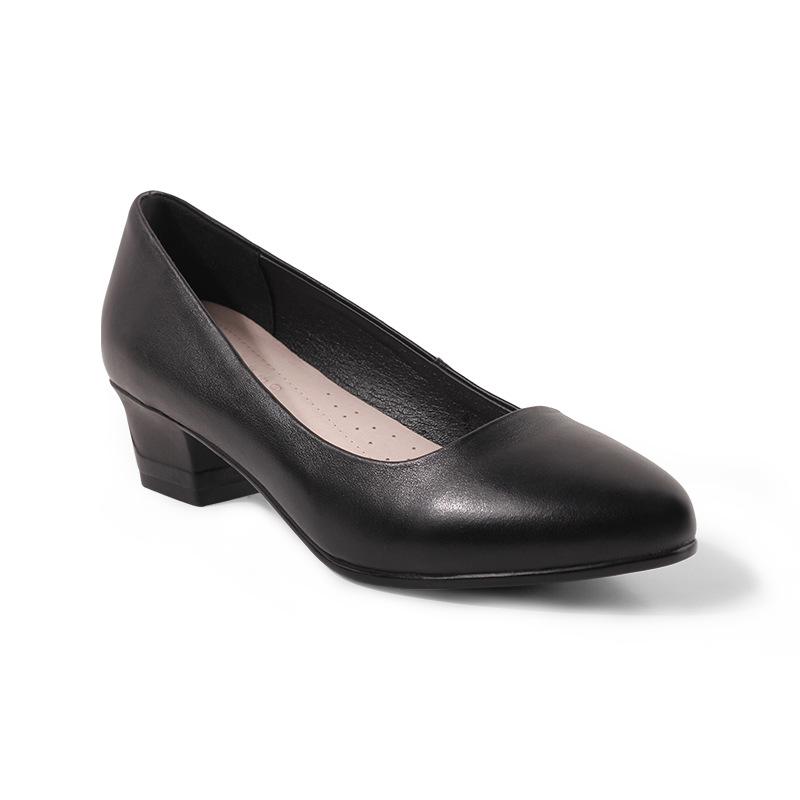 

2024 новые мягкие кожаные туфли с заостренным носком и мягкой подошвой для работы, профессиональные женские кожаные туфли с толстым каблуком и неглубоким вырезом 34 чёрный