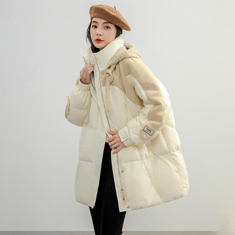 High Quality Down Jacket for Women, Mid-length, Autumn and Winter New Style, Patchwork Fabric, Stand Collar Coat