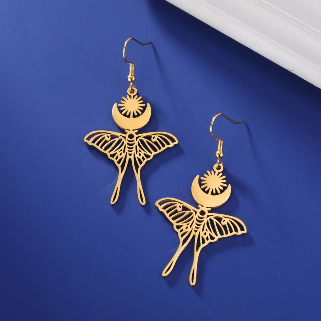 Moon Sun Butterfly Drop Earrings for Women Stainless Steel Gold Earrings Witchcraft Jewelry Birthday Gift In