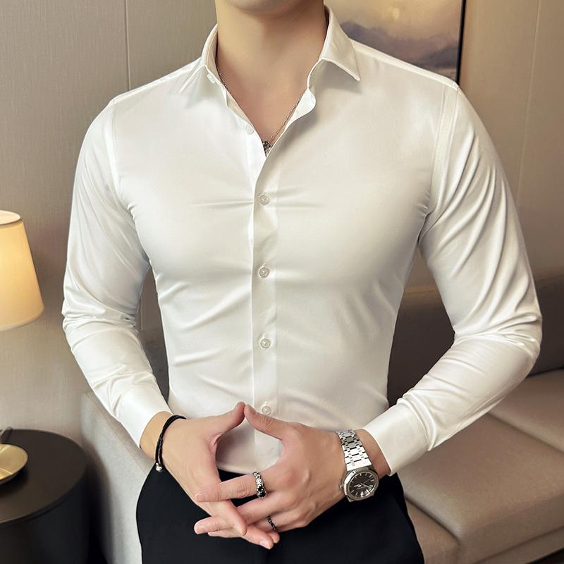 

Black Men s Stretchy Wrinkle-Free Shirts, Blue Gray Red Green Asia Size M38-7XL46, White Plain Long Sleeve Office Dress Shirt. 46