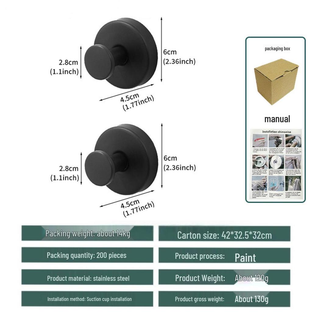 Stainless Steel No-Drill Strong Suction Cup Clothes Hook for Bathroom Glass Doors