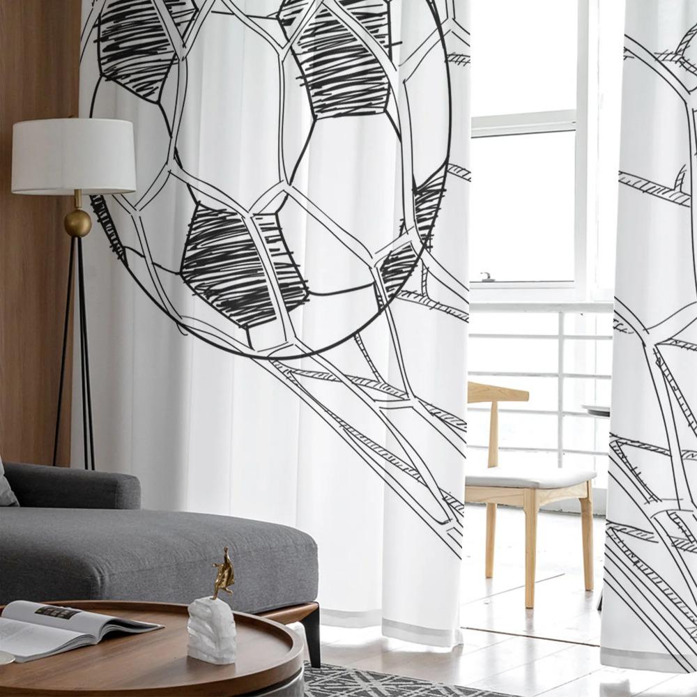 Fußball Fußball Netz Skizze Durchscheinender Vorhang für Wohnzimmerdekoration Moderner Tüll Fensteröffnung Vorhang für Schlafzimmer Voile Organza Vorhänge