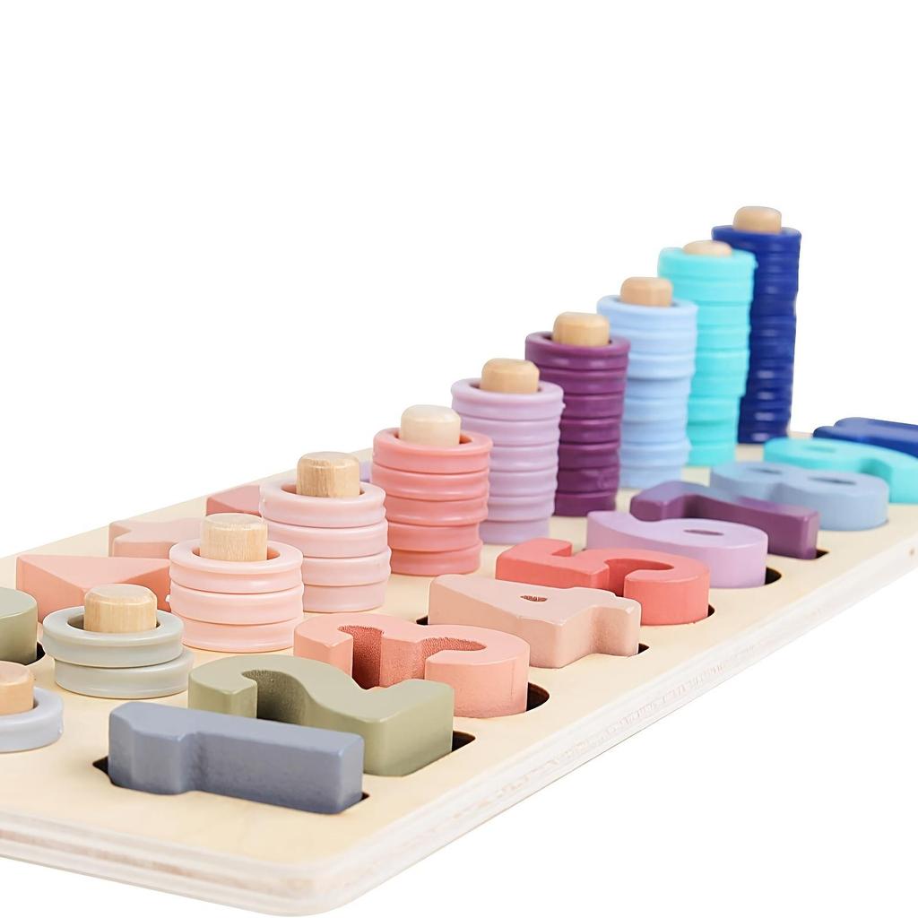 Rozjaśnij czas matematyczny - Drewniana wieża do liczenia kształtów z kolorowymi blokami liczbowymi dla dzieci i małych dzieci