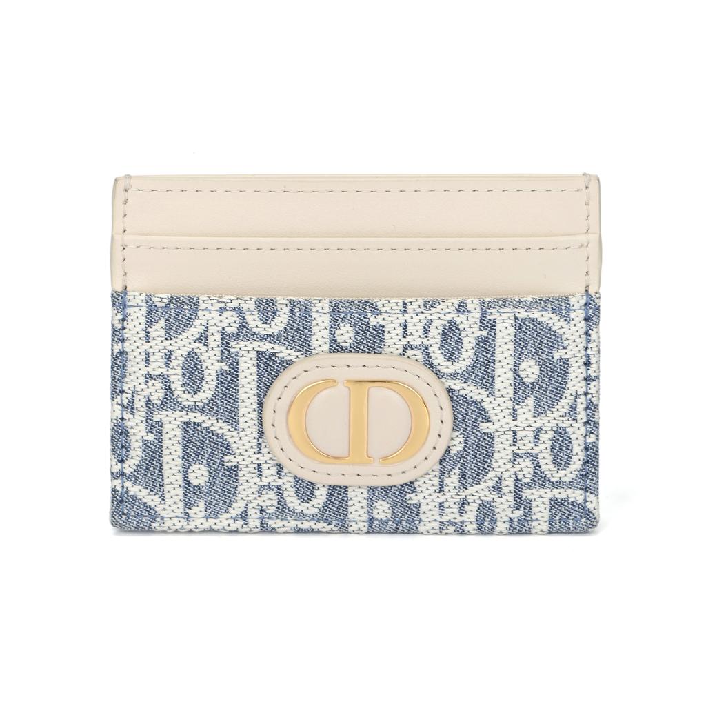 Dior 30 Montaigne Freesia Classic Logo Cotton And Calfskin Card Holder Women Card Holder Blue S2152UDFF-M925