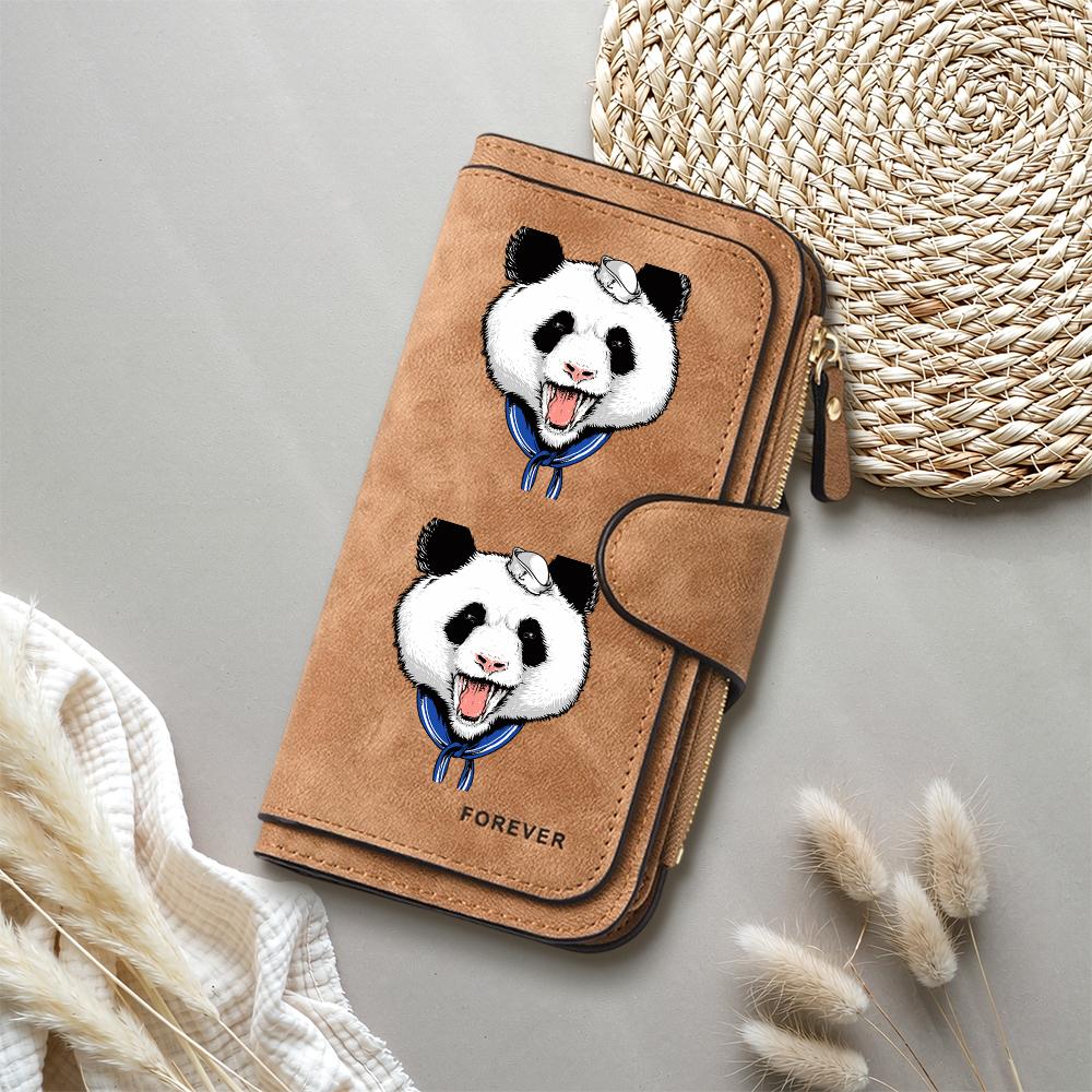 Cute Panda Print Long Wallet Fashion PU Leather Card Holder Casual Portable Purse for Women