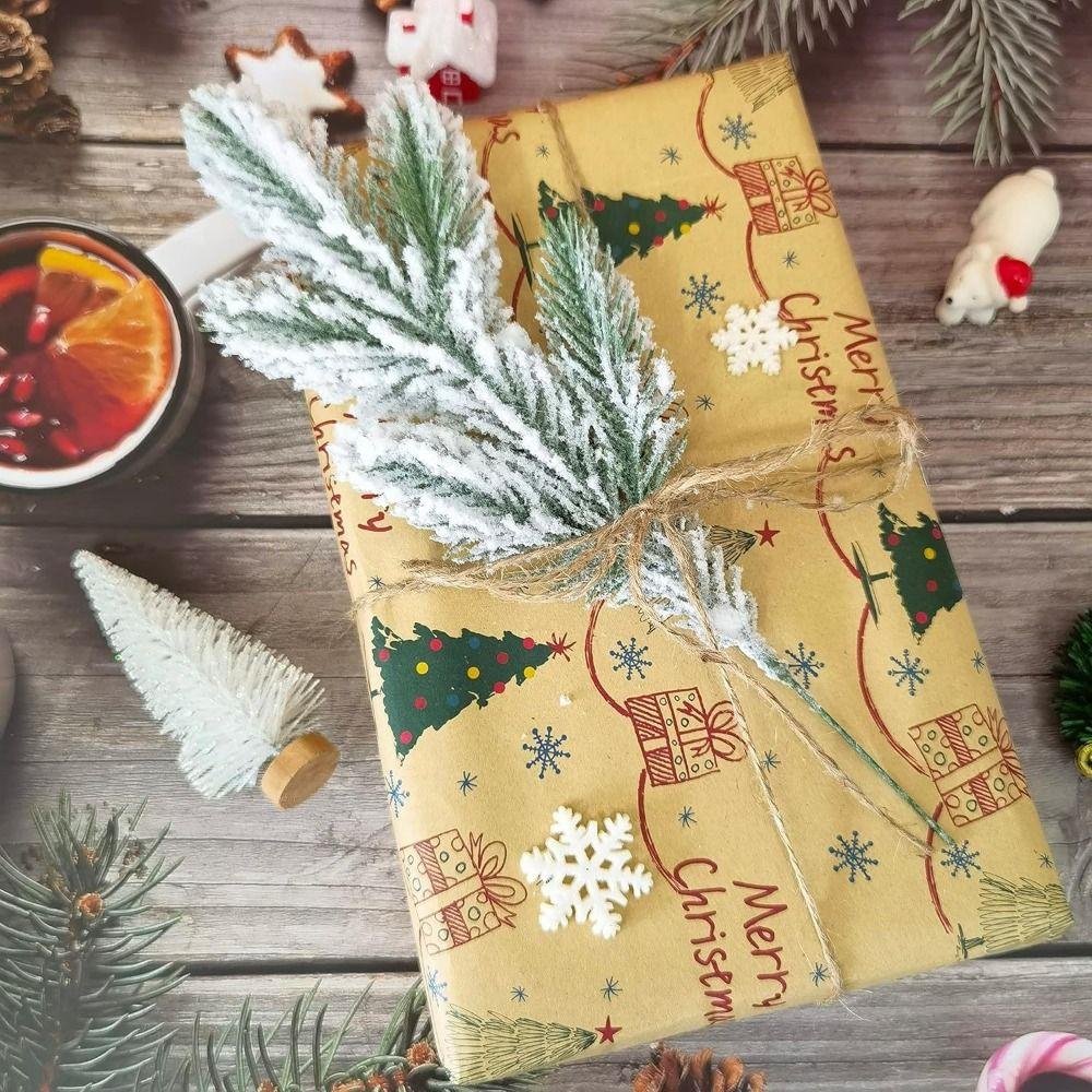 10PCS Flocking Green Artificial Pine Branches DIY Wreath Plastic Simulation Ceder Branches Photo Props Christmas Pine Stem