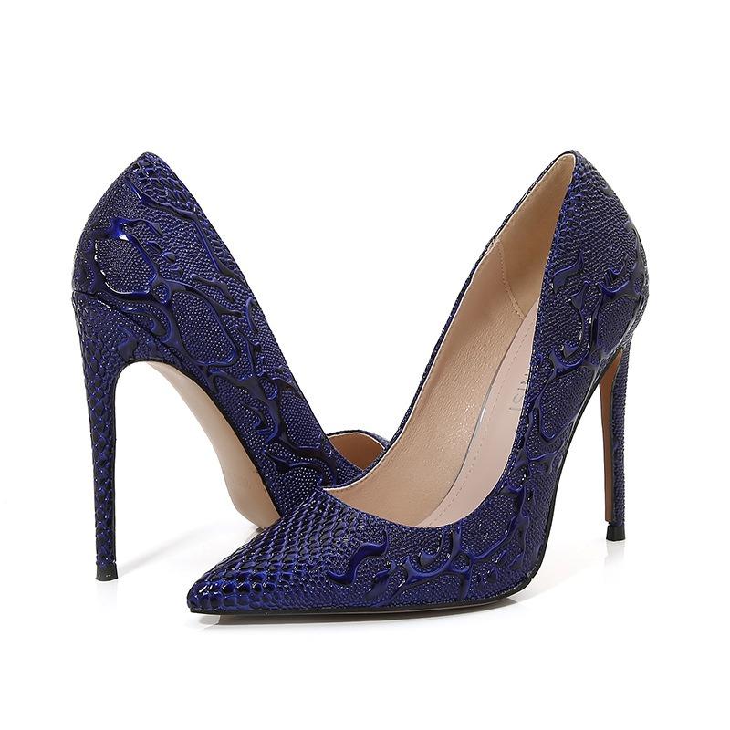 Sexy Nightclub Thin Heel Super High Heel Light Mouth High Heels Large Size Embossed Snake Pattern Single Shoes Supply