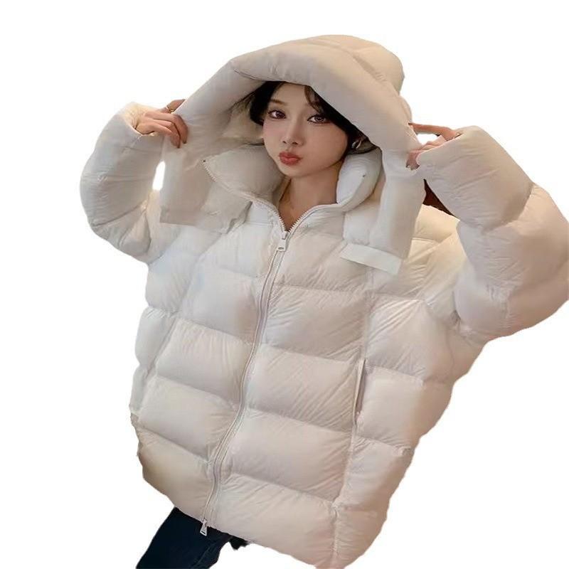 2024 winter new puff soft waxy hooded high-end thickened white duck down light warm down jacket Korean version of women's tide