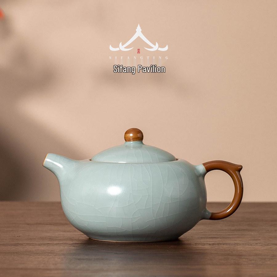 Handmade Sky Blue Ru Kiln Teapot Set – High-Grade Crackled Porcelain Kung Fu Tea Brewing Tool with Gift Box