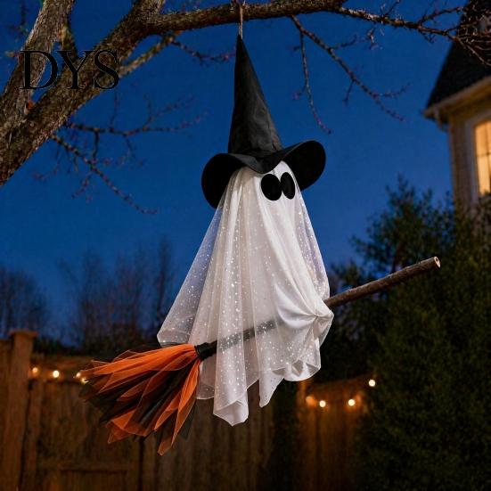 Venkovní dekorace duchů na zahradu Halloweenská čarodějnice Závěsná ozdoba na koště Strašidelný klobouk Plovoucí party rekvizity Přívěsky Vnitřní dekorace strašidelného domu