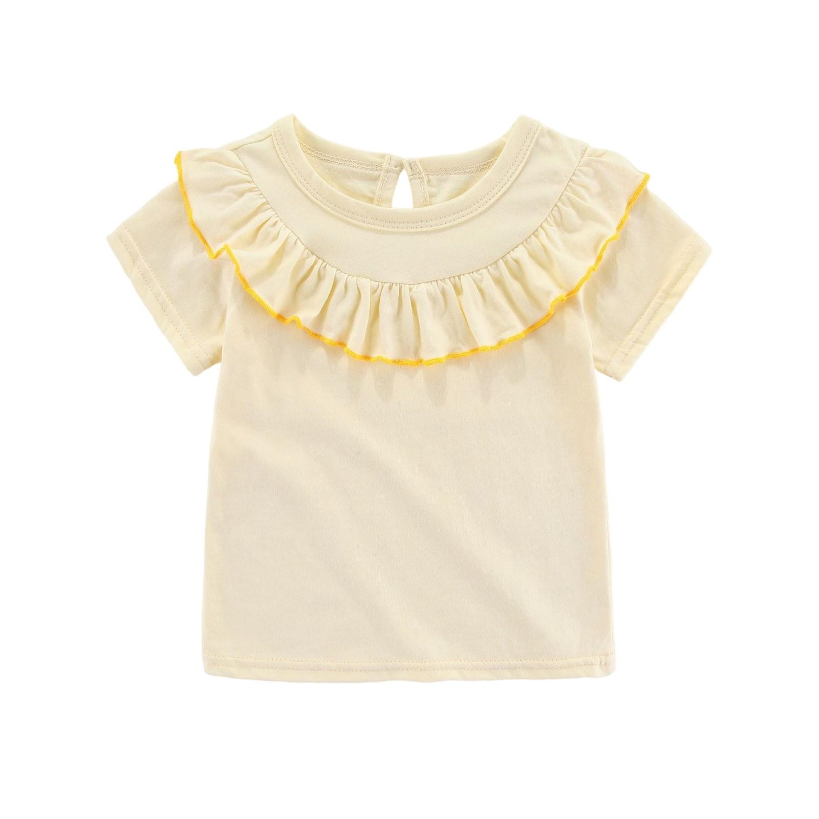 

Летняя детская футболка с оборками, повседневный топ с круглым вырезом для девочек 100 бежевый
