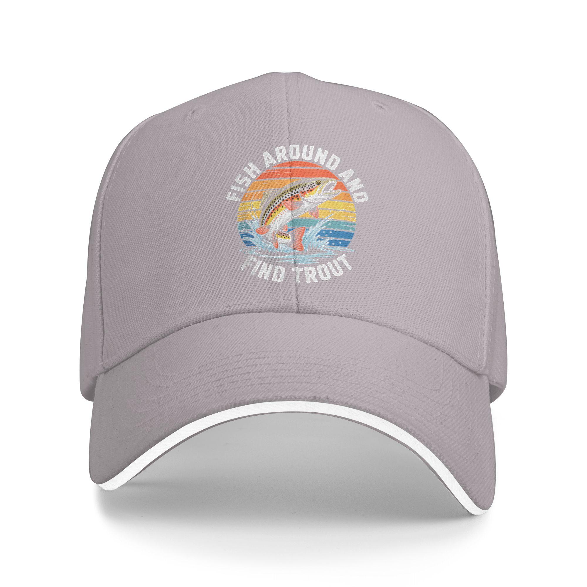 Summer Fish Around and Find Trout Fishing Baseball Cap  Outdoor Sport Vintage Print Sun Trucker Hat Female Male Baseball Caps As Picture