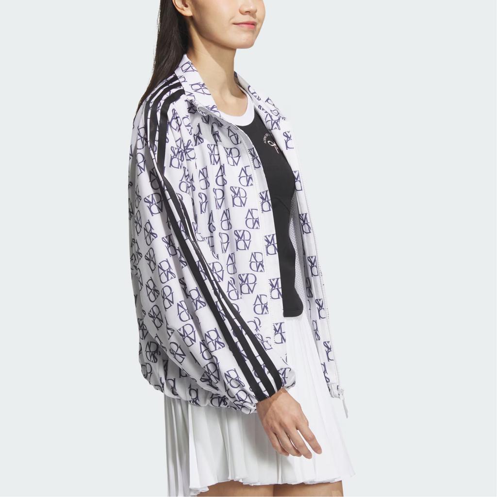 Adidas Allover Print Windbreaker Water-Resistant Loose Fit Stand Collar Zipper Puff Sleeve Long Sleeve Jacket Women Jacket White JY7702