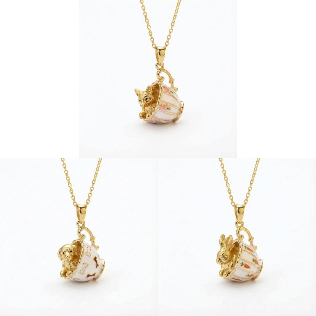 Animal Charm Necklace With Bunny Cat Fox Pendant For Women Gift
