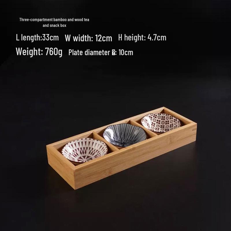 Nine-Compartment Solid Wood & Ceramic Tray for Dried Fruits, Nuts & Tea Snacks - Chinese & Japanese Style.