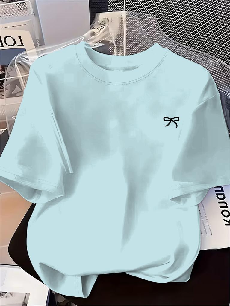 TXWomen's Summer Clothing Black Bow Pattern Summer New Short Sleeved T-shirt Top Women's Casual Fashion Printed T-shirt Women