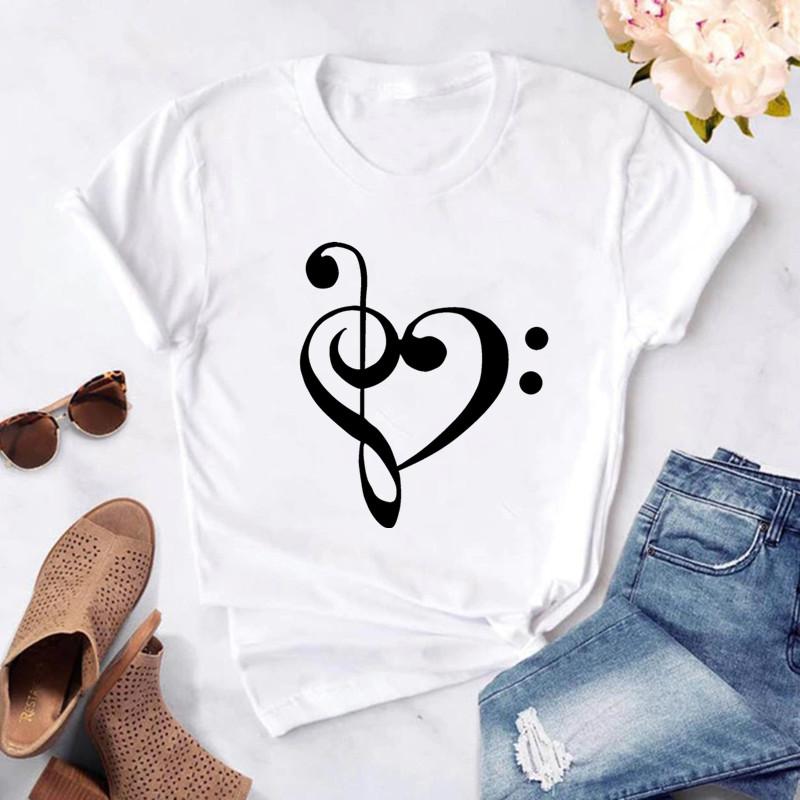 2025 New Women T Shirt Music Note Printed Tshirt Female Summer Casual Short Sleeve O-neck T-shirt Tops Tops for Women
