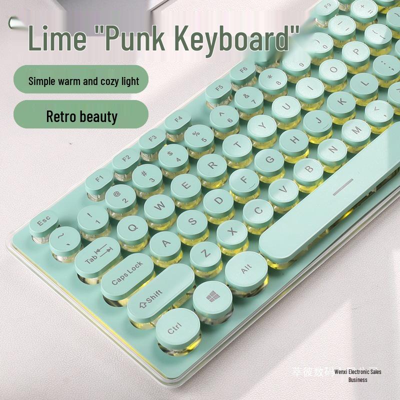 Silent Wired Punk Mechanical Keyboard & Mouse Set with Luminous Design - Ideal for Girls' Office Use, High Style & Performance