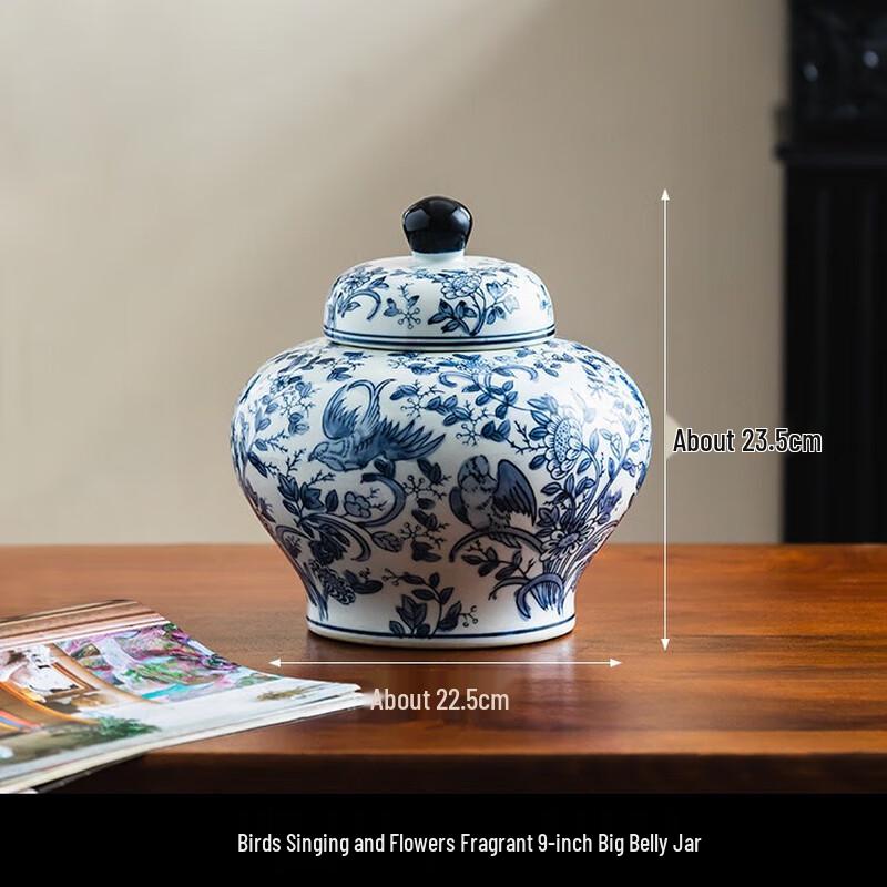 Vase à fleurs en céramique bleu et blanc peint à la main