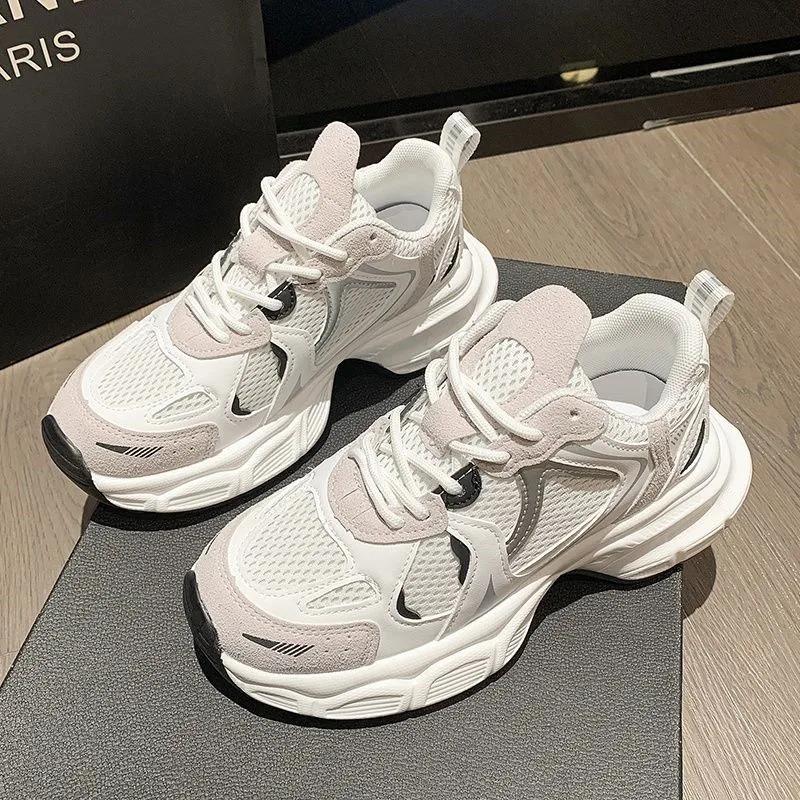 

Мода 2025 Сетчатые дышащие туфли для женщин Спортивные для бега Повседневные женские Фитнес Вулканизированные туфли Кроссовки женские класса люкс 37 белый