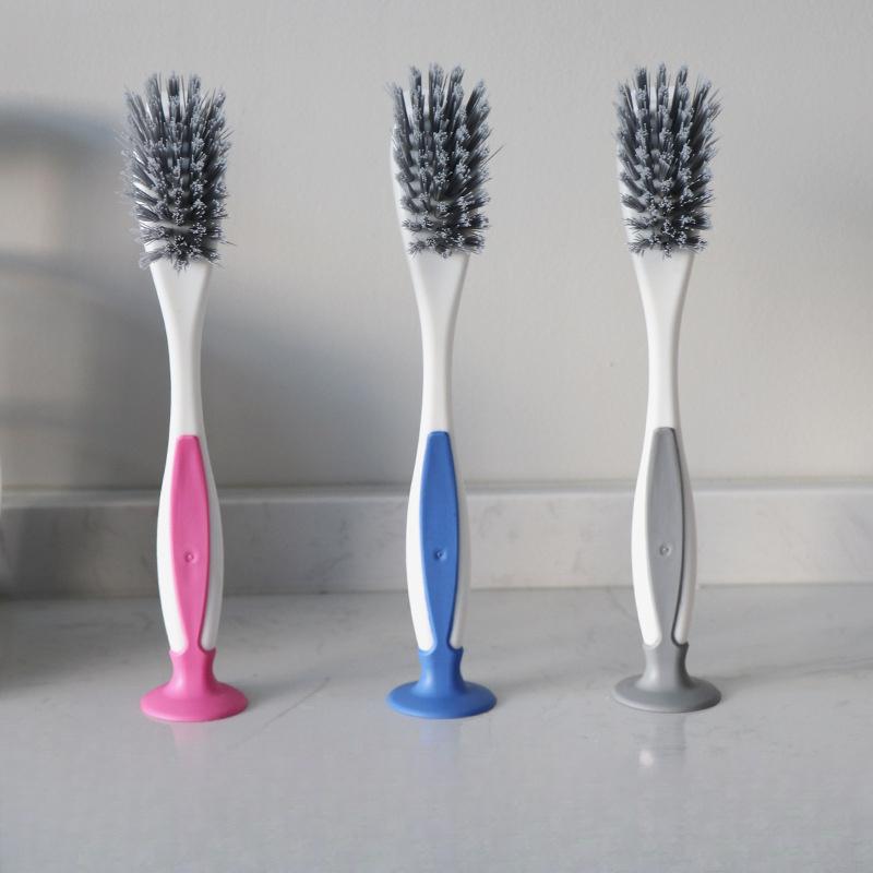 Suction Cup Upright Long Handle, Kitchen Cleaning Brush Without Drilling, Powerful Multi-Functional Scrubber